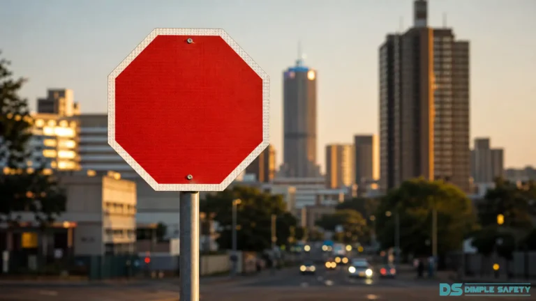 South African R1 stop sign on a steel post in Johannesburg at golden hour
