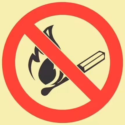 F26 no open flames photoluminescent sign